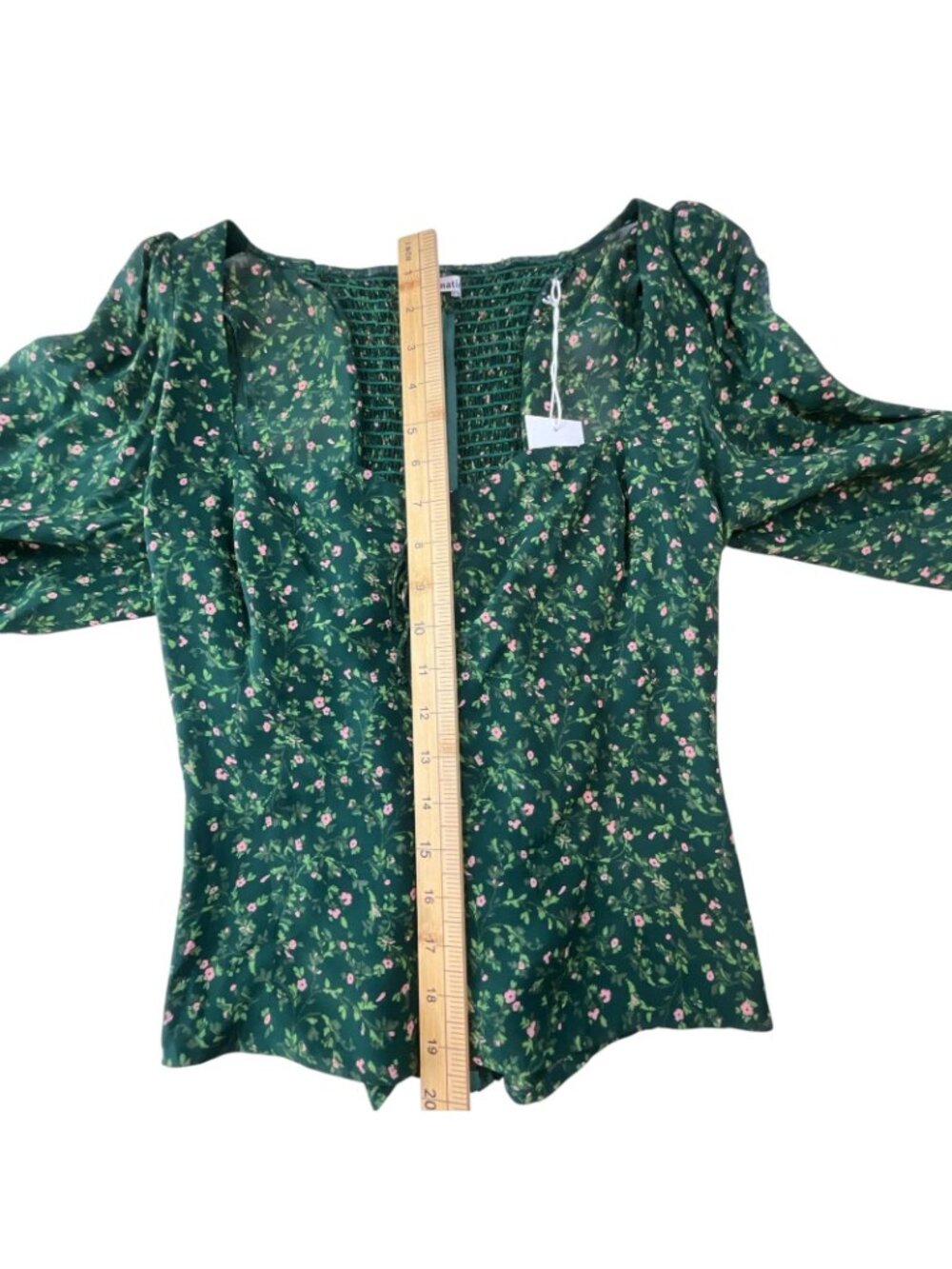 NWT Reformation Chase Top Womens 10 Green Floral Sweetheart Puff Sleeve Blouse - Picture 13 of 15
